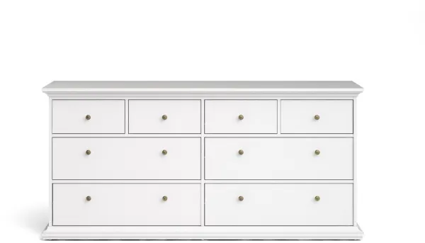 TVILUM Paris kommode - hvid træ, m. 8 skuffer